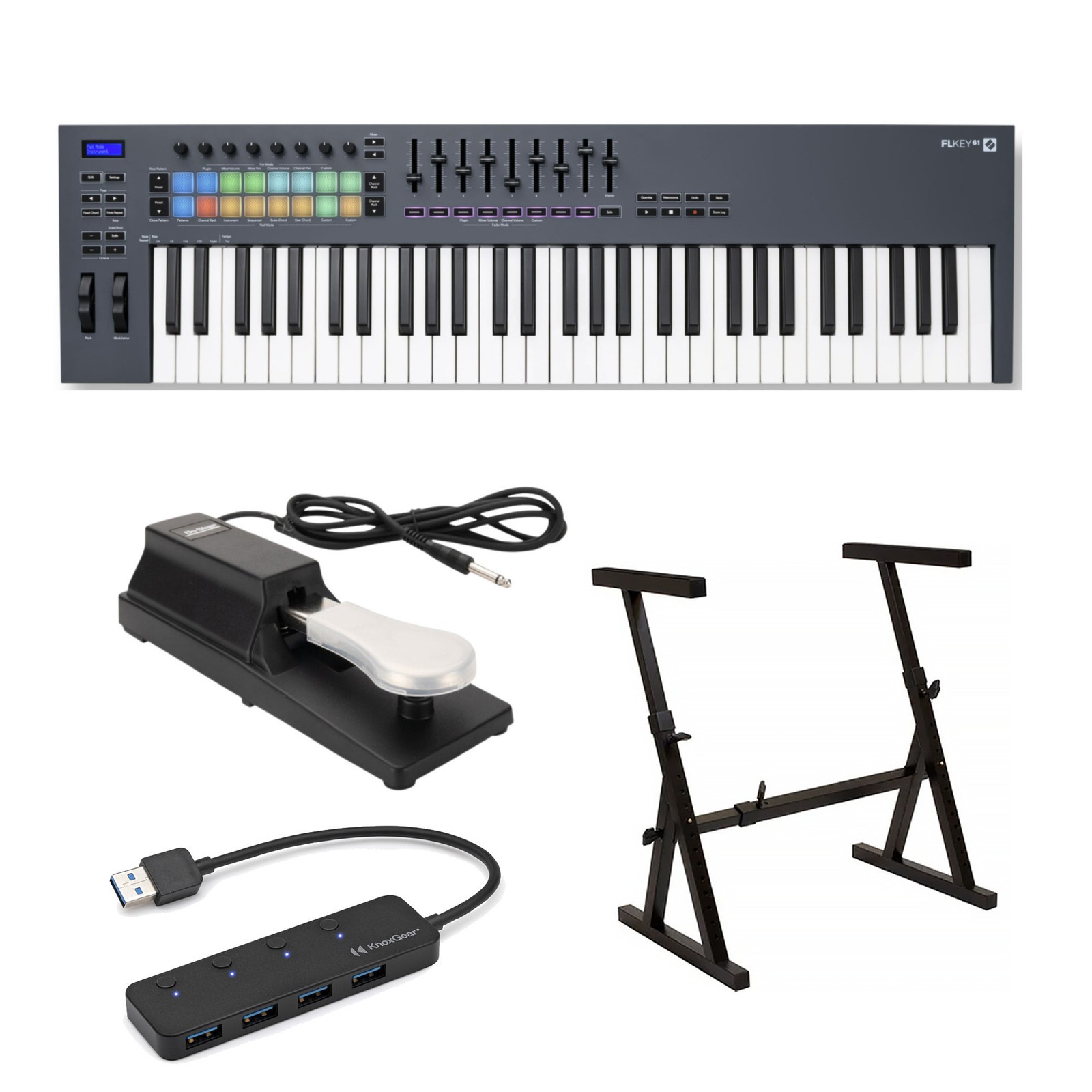 Novation FLkey 61-Key MIDI Keyboard Controller Sustain Pedal 4-Port USB