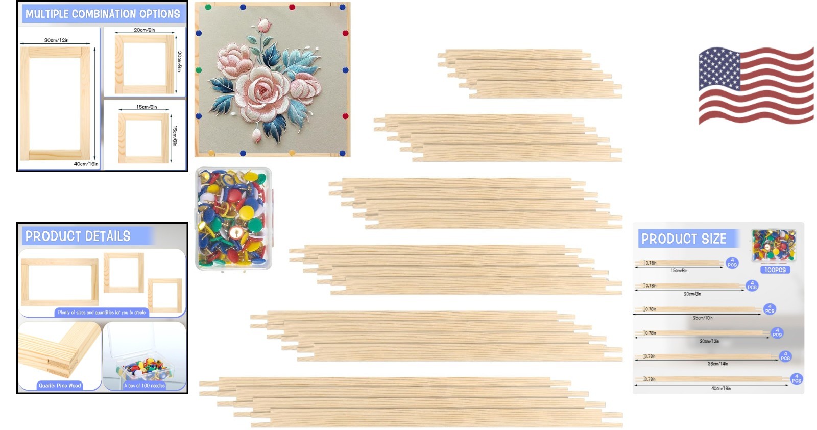 Needlework Stretcher Bar Set with 12 Sets & Customizable Design Options