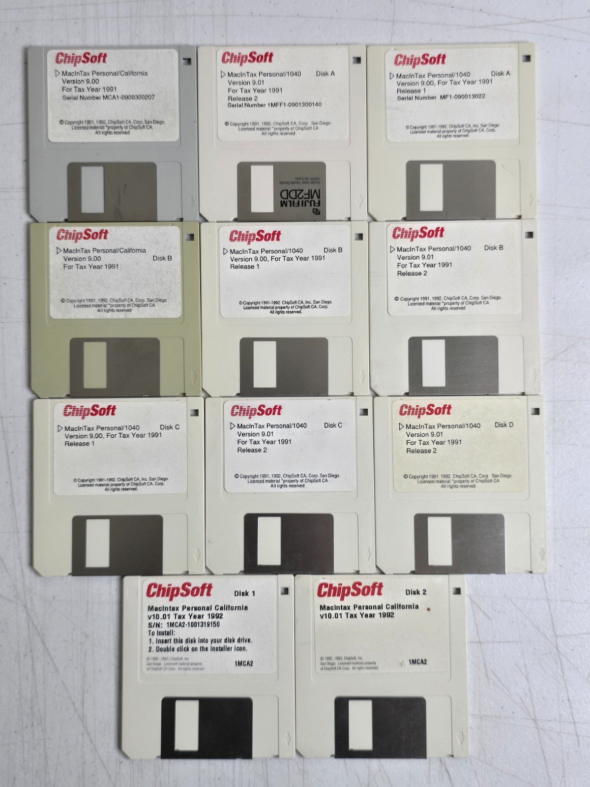 ChipSoft MacInTax Floppy Disk Lot (x11) 1991 1992 Tax Year Vtg Federal Californi