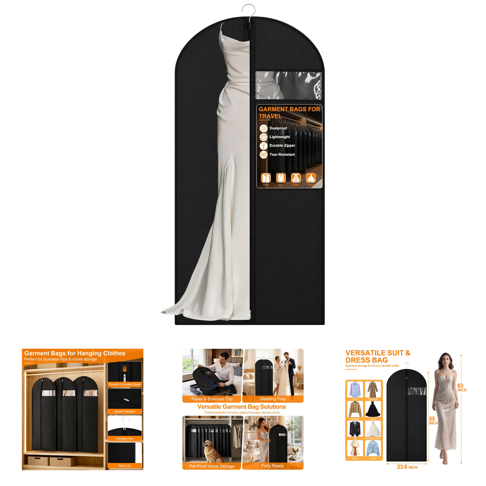 Garment Bag for Travel and Closet Storage 55 Inch Long Dress Suit Cover