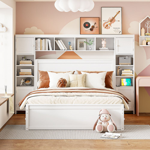 Full Queen Size Platform Bed with Storage Drawers All-in-One Cabinet and Shelves