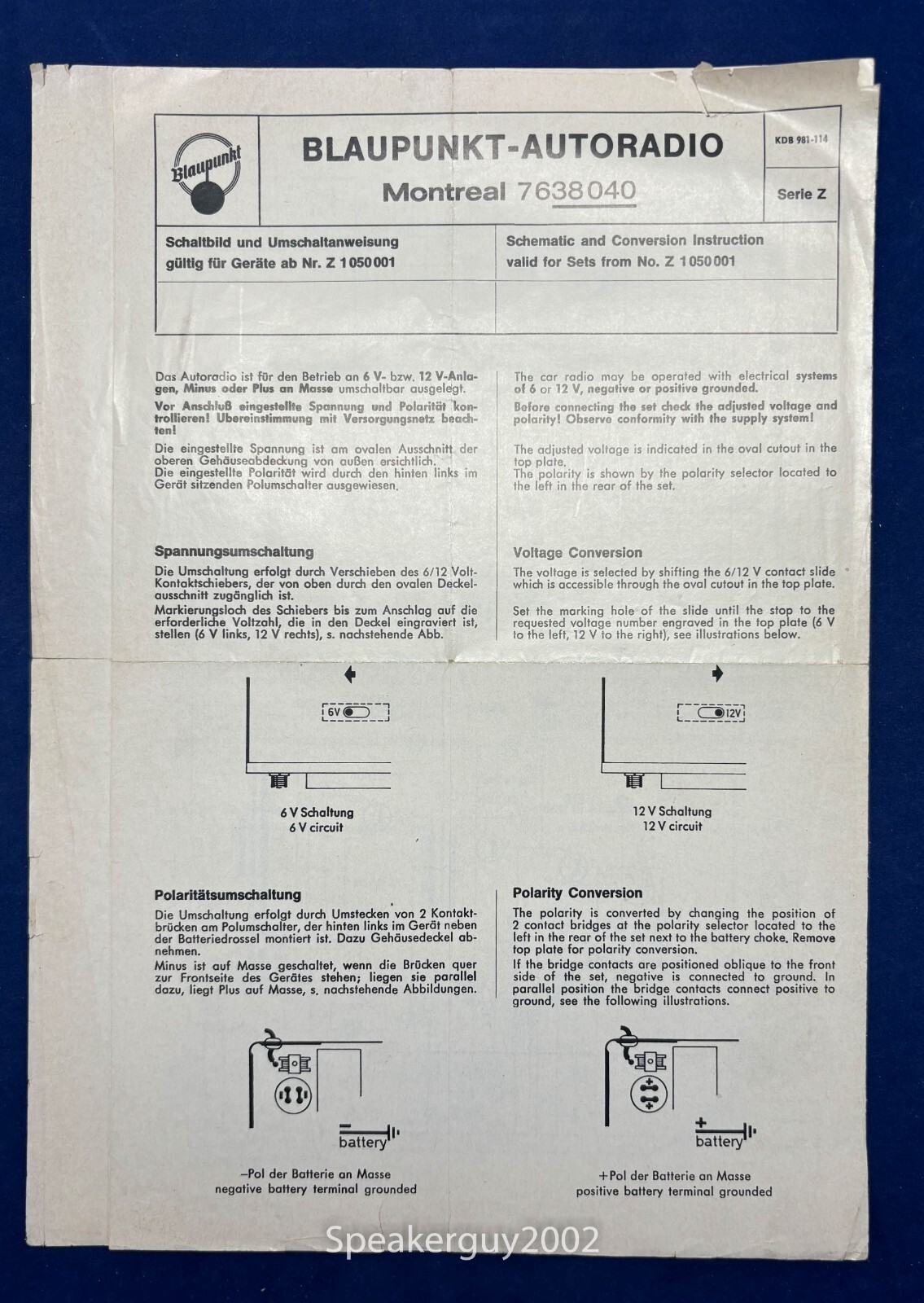 Original Blaupunkt Montreal 7638040 Foldout Schematic