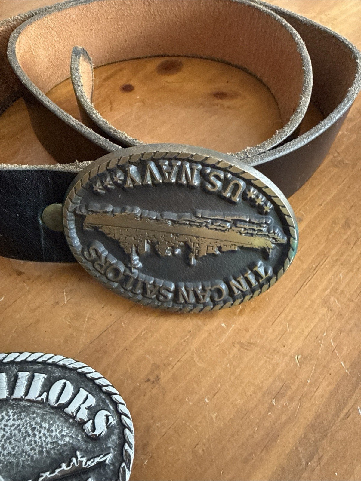 LEATHER BELT W 3 Belt Buckles  Robert  BALDWIN Tin Can Sailors