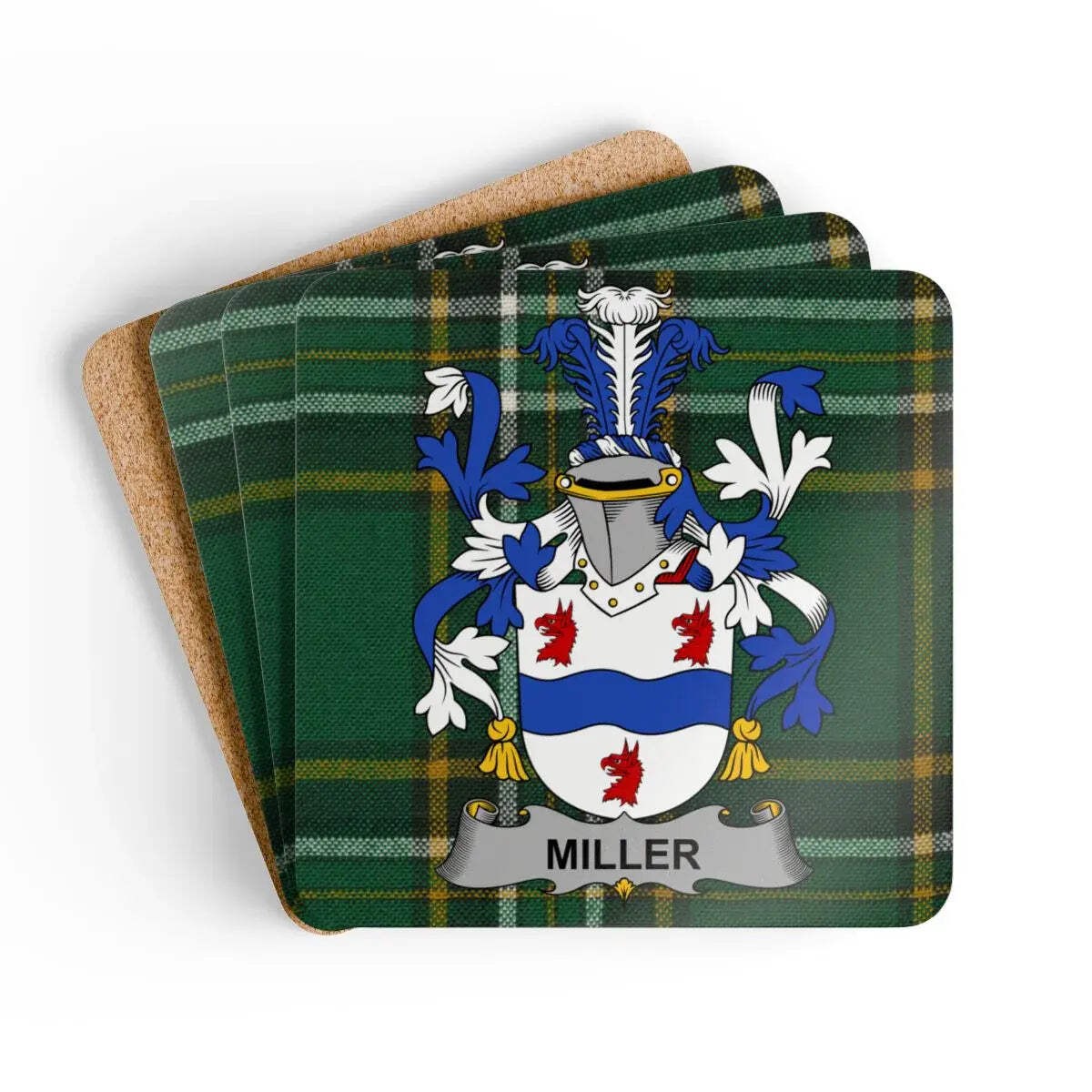 Miller Irish Family Crest Tartan Coaster Set