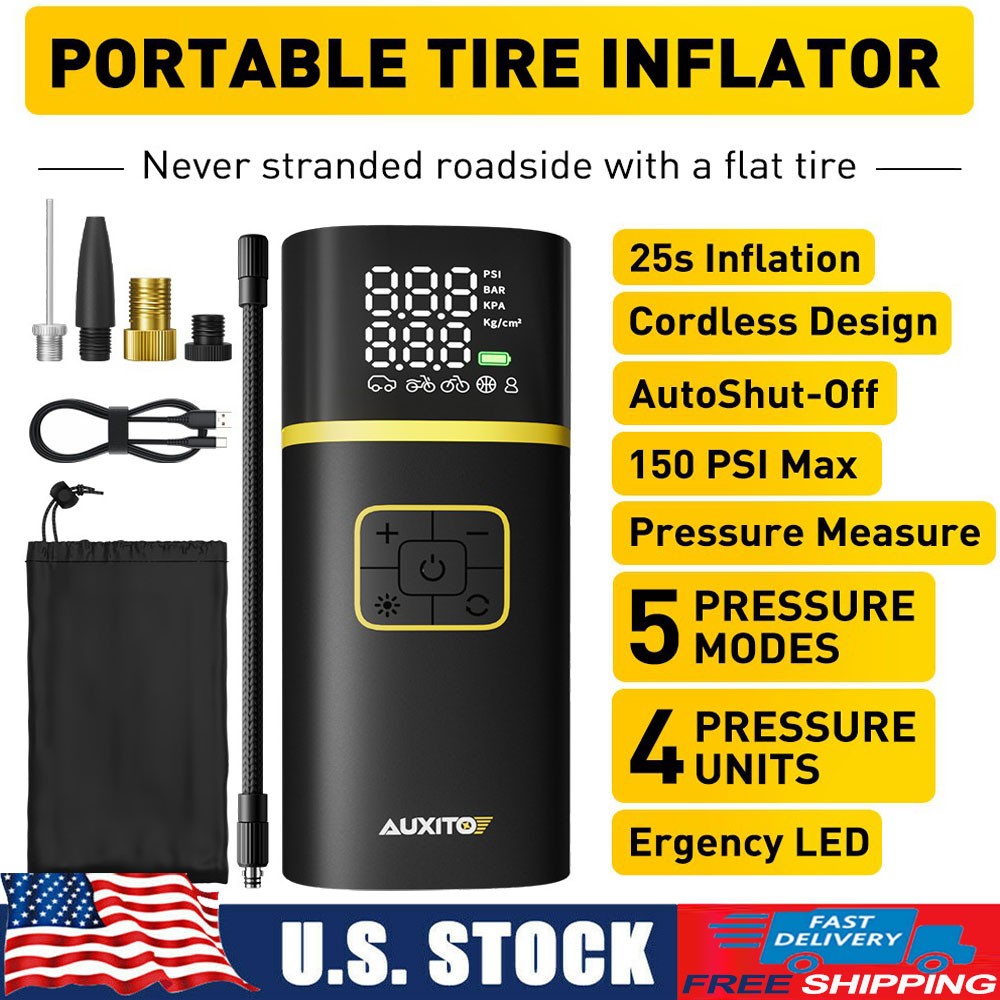 Auxito Tire Inflator Portable Air Compressor 150PSI w/Digital Pressure Gauge
