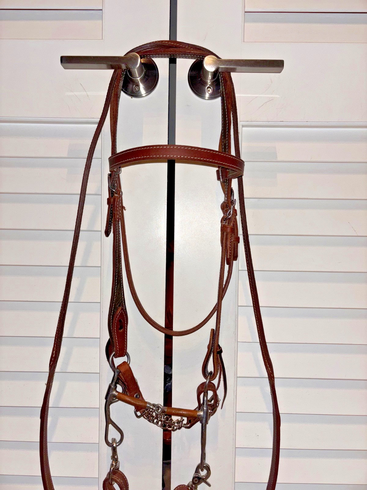 New Western Horse Bridle W/ Reinsman Snaffle Bit & Leather Loop Reins