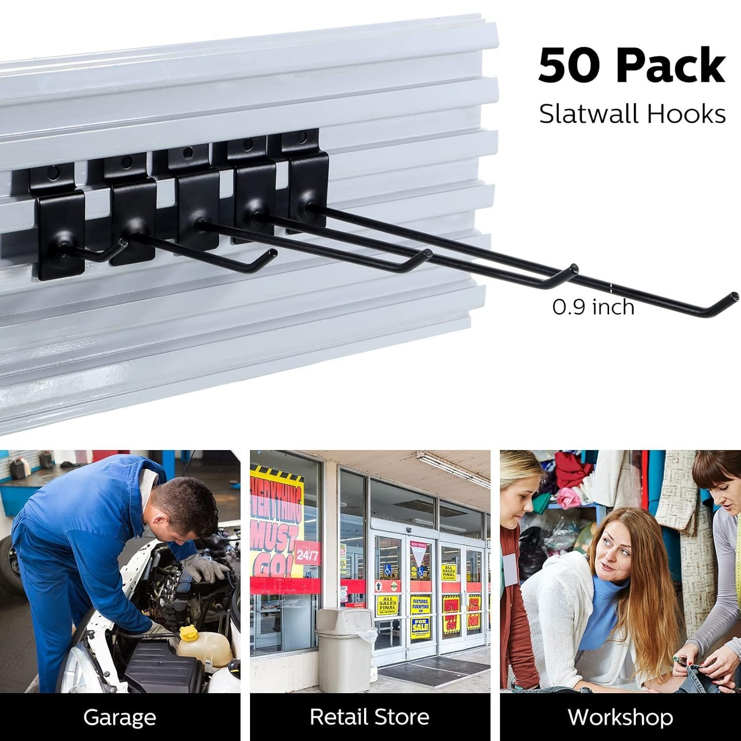 50 Packs Slatwall Hanging Hooks Display Hooks Slatwall Accessories 2", 4", 6",