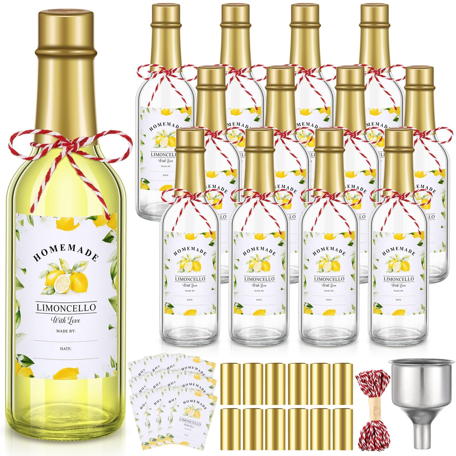12 Sets Limoncello Glass Bottles Sets 8 oz Clear Glass Bottles for Limoncello...