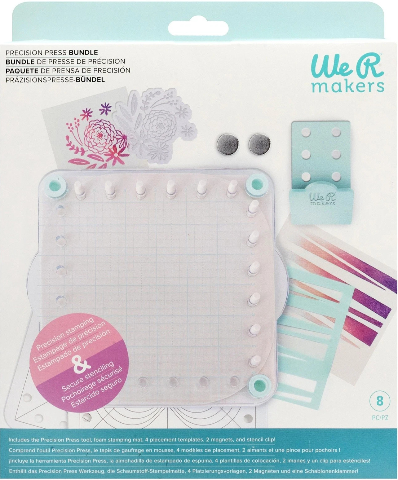 WE R MAKERS 8 PC. PRECISION PRESS BUNDLE STAMP AND STENCIL HOLDER CRAFTS