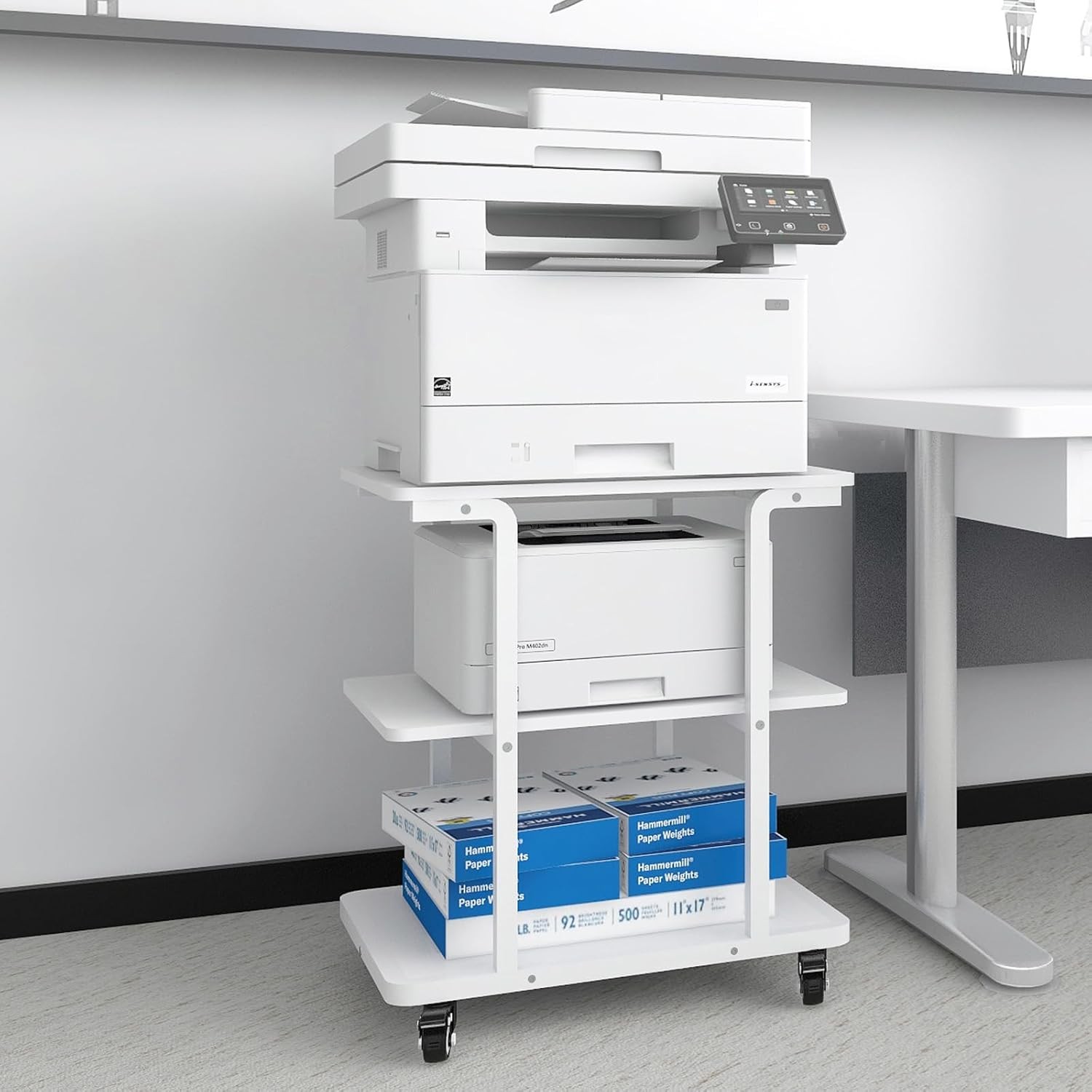 White Printer Stand 3 Tier Rolling Cart