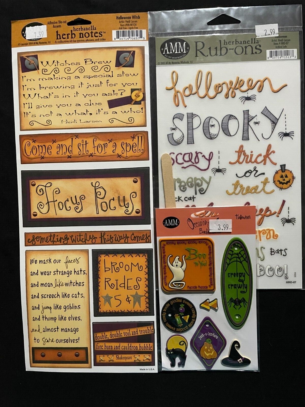 A-M-M HALLOWEEN STICKERS, RUB-ONS & GEL EMBELLISHMENTS