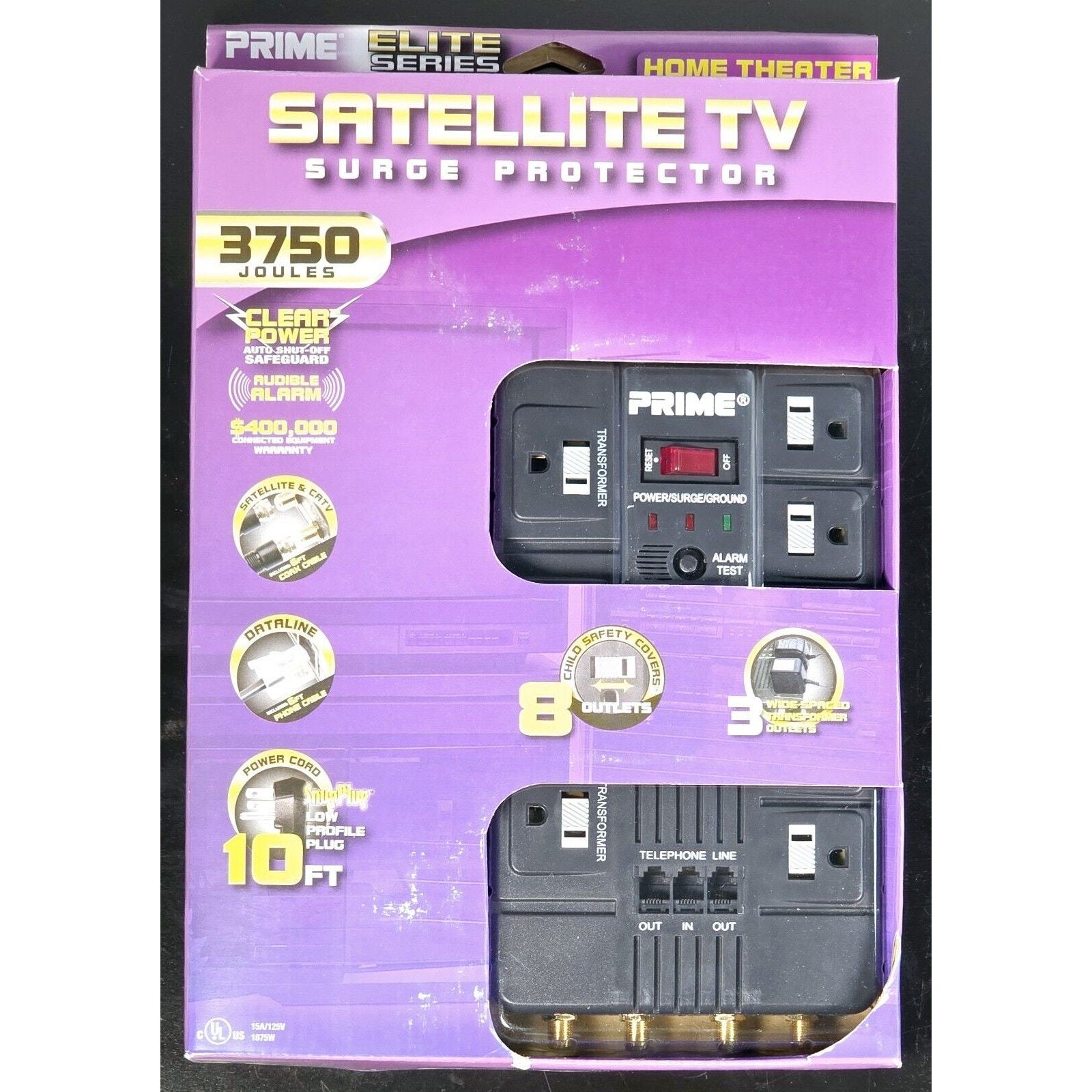 Prime Elite Series Satellite TV Home Theater Surge Protector 8 Outlet 3750 Joule