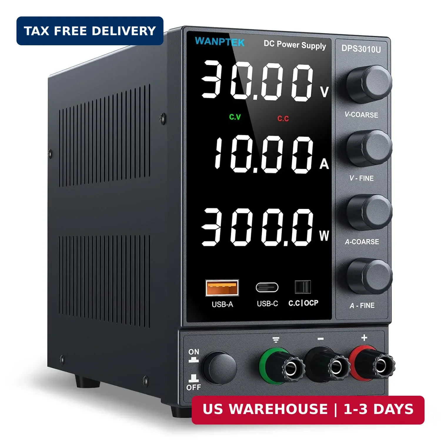 DC Power Supply Variable 0-30V 0-10A, Adjustable Switching Regulated Bench Power