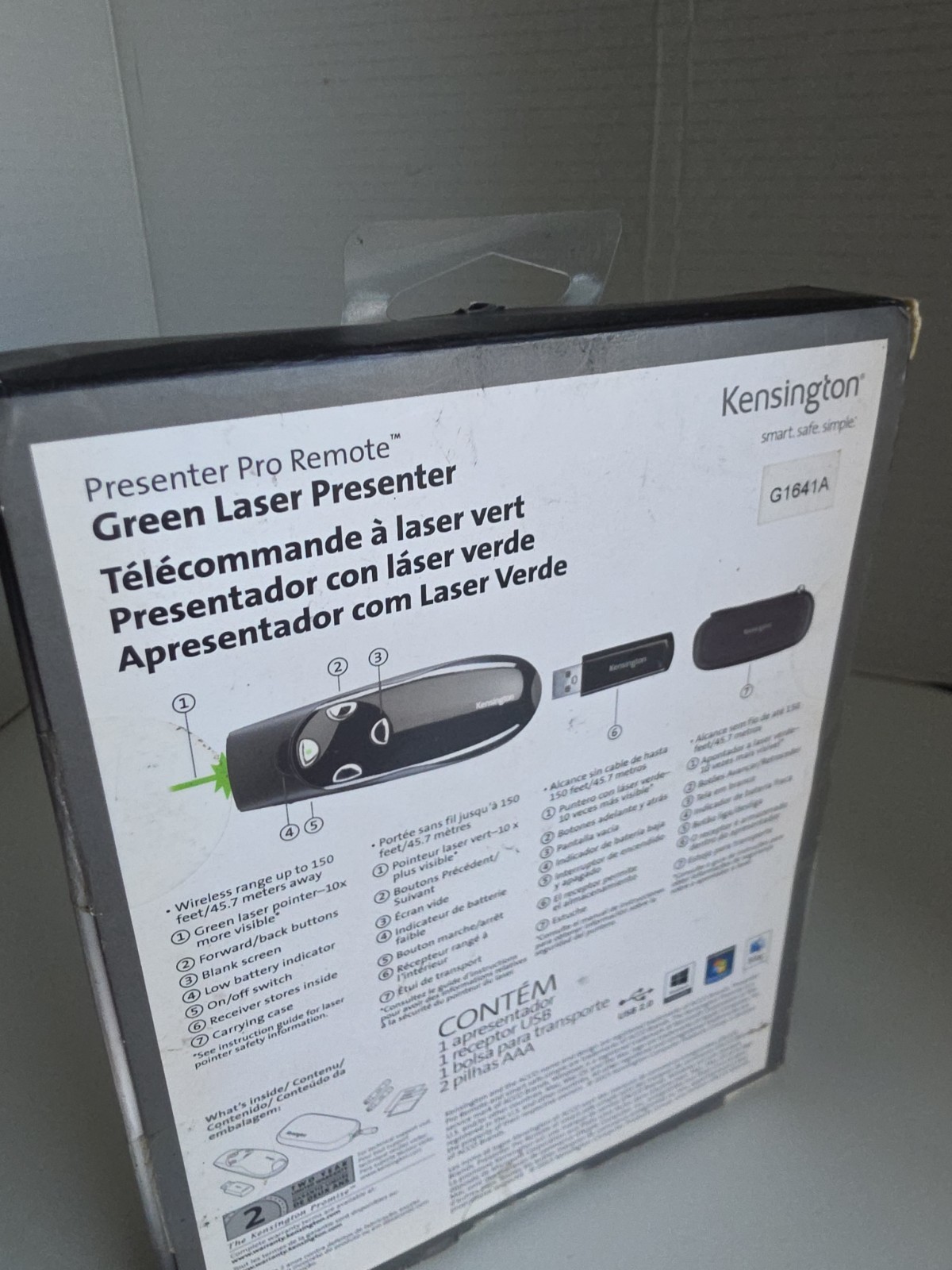 Kensington Presenter Pro Remote Control Black Wireless Ergonomic w/ Green Laser