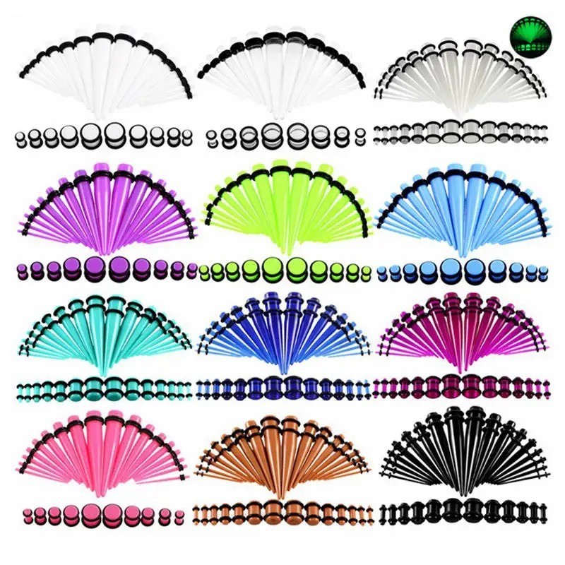 36 pcs Ear Stretching Kit 14G-00G Taper Ear Gauges Plugs Tunnels Expander Set