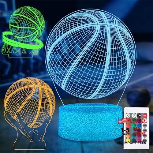 Gifts for Boys 8-12, 3 Patterns LED 3D Illusion Lamp 16 Colors with Basketball