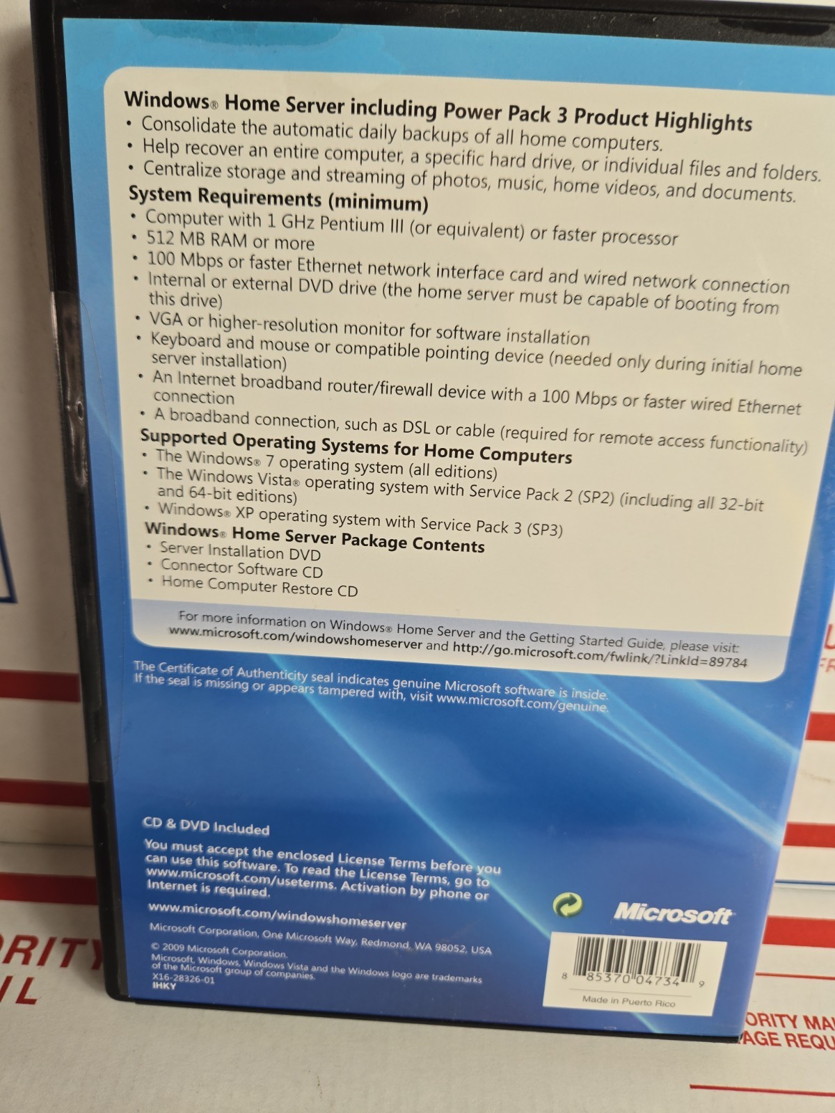 NEW-Windows Home Server 2009 OEM Software DVD with Product Key