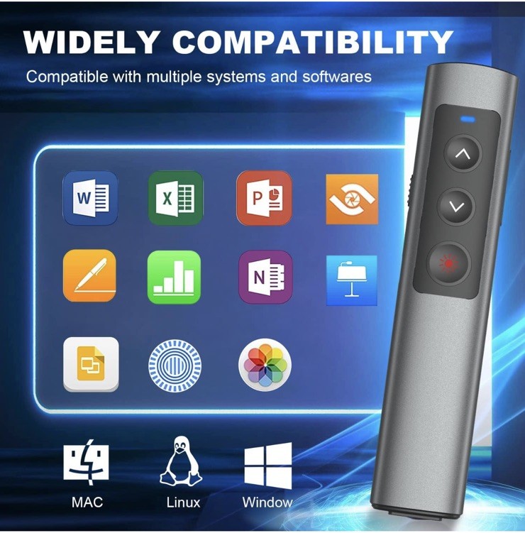 Wireless Presenter Remote Clicker for PowerPoint Keynote Mac PC Laptop USB-C Red