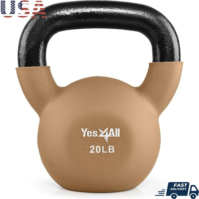 Solid Cast Iron Kettlebell Neoprene Coated Weighted Exercise Equipment Home Gym