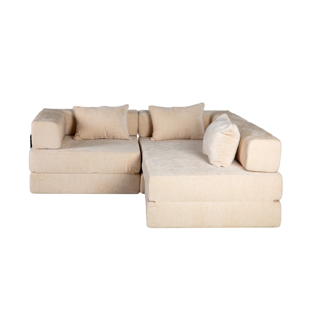 Convertible Floor Sofa Bed w/Fixed Frame, Chenille, Beige, No Assembly