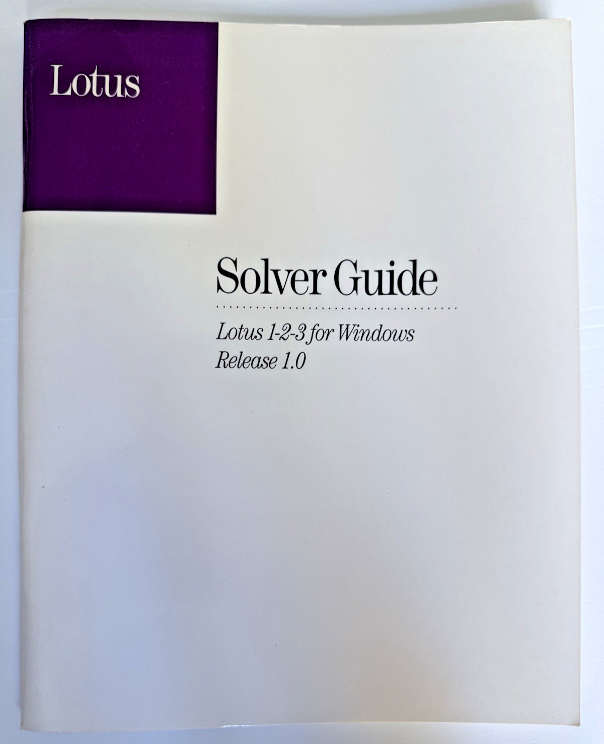 LOTUS 123 Solver Guide Windows Release 1.0 - Lotus 1-2-3 Collectable Book
