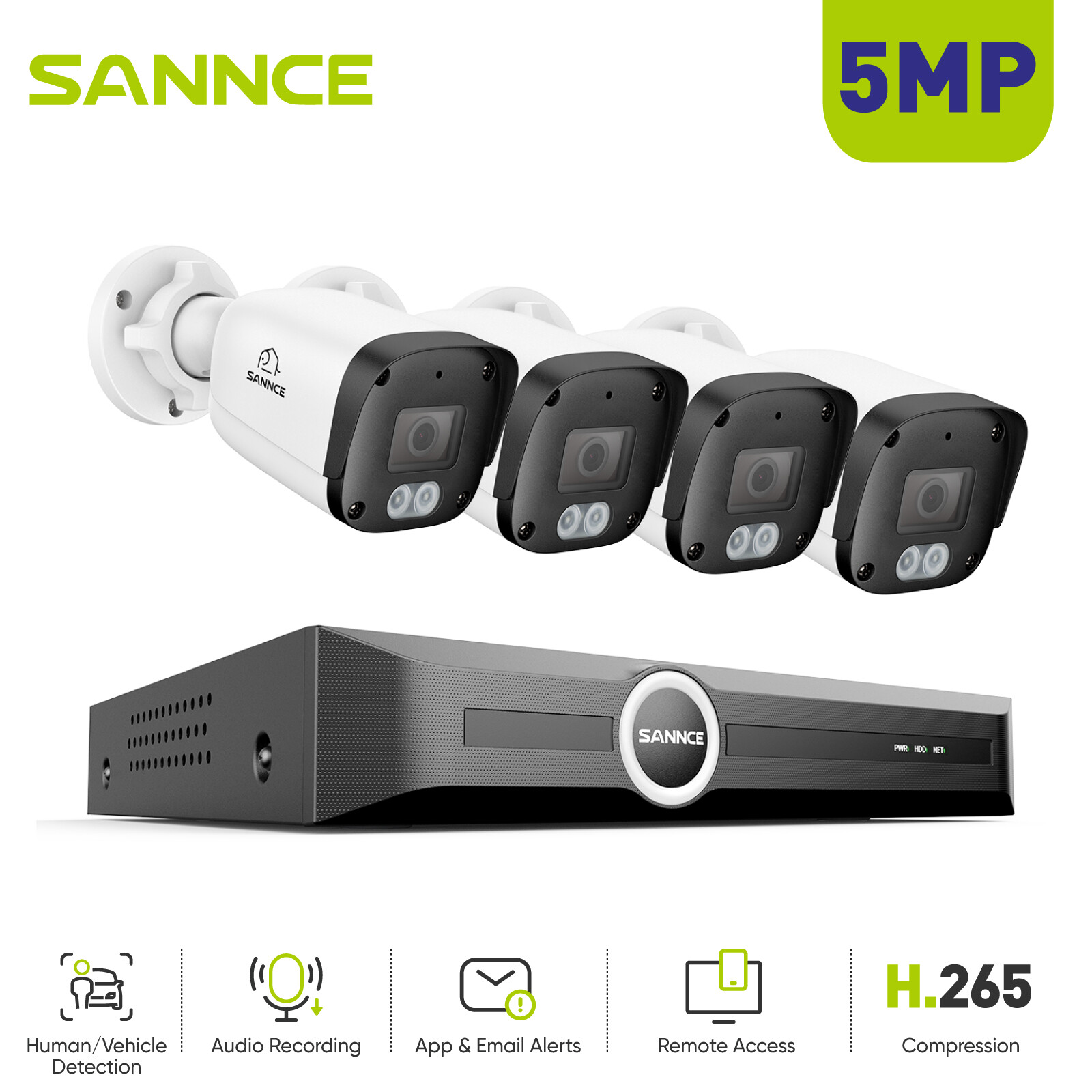 SANNCE 8CH NVR 5MP POE Security Camera System Audio Recording AI Human Detection