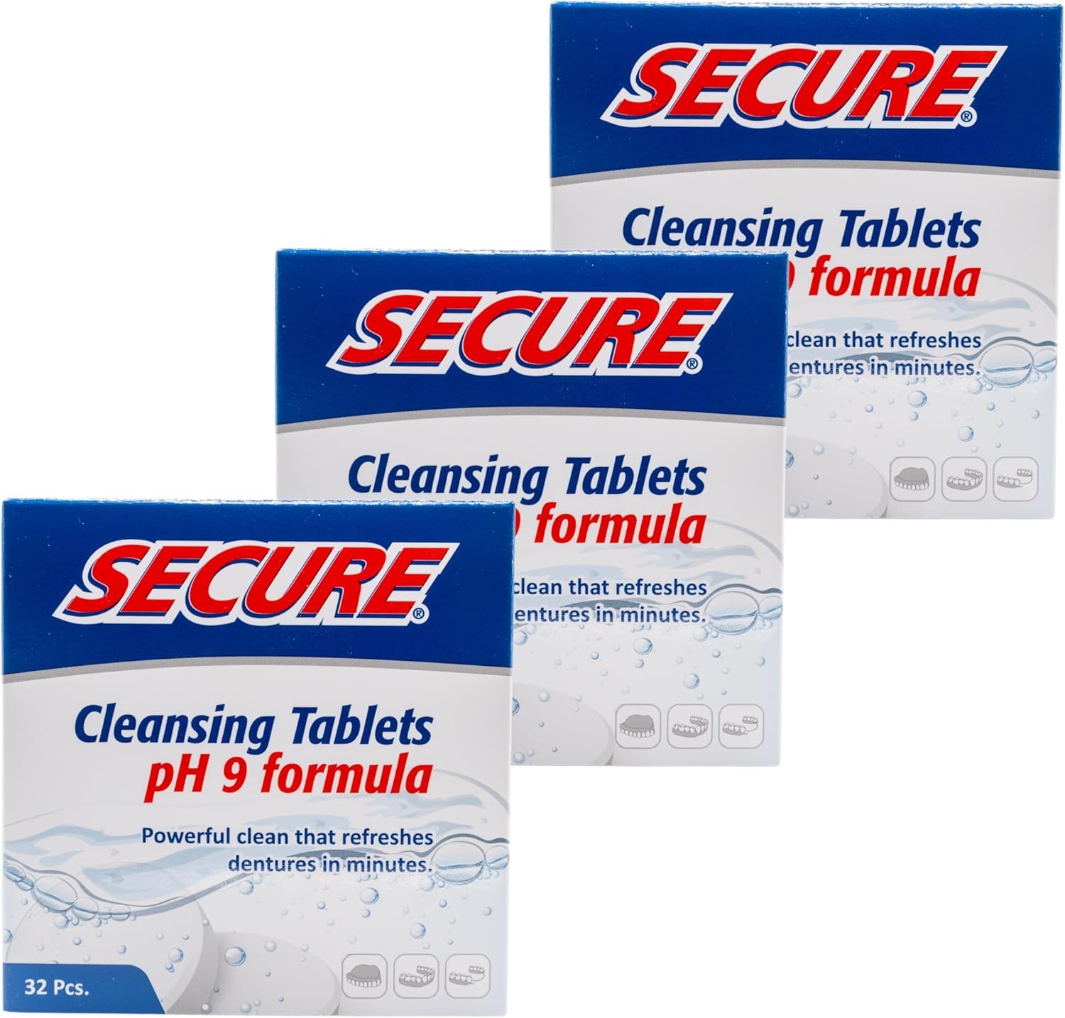 Secure Daily Cleansing Tablets - pH 9 Formula Thoroughly 32 Count (Pack of 3)