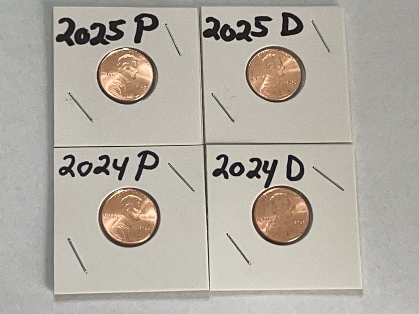 2024 & 2025 P And D Lincoln Cents (Lot Of 4 Pennies) 1 For Each Year And Mint.