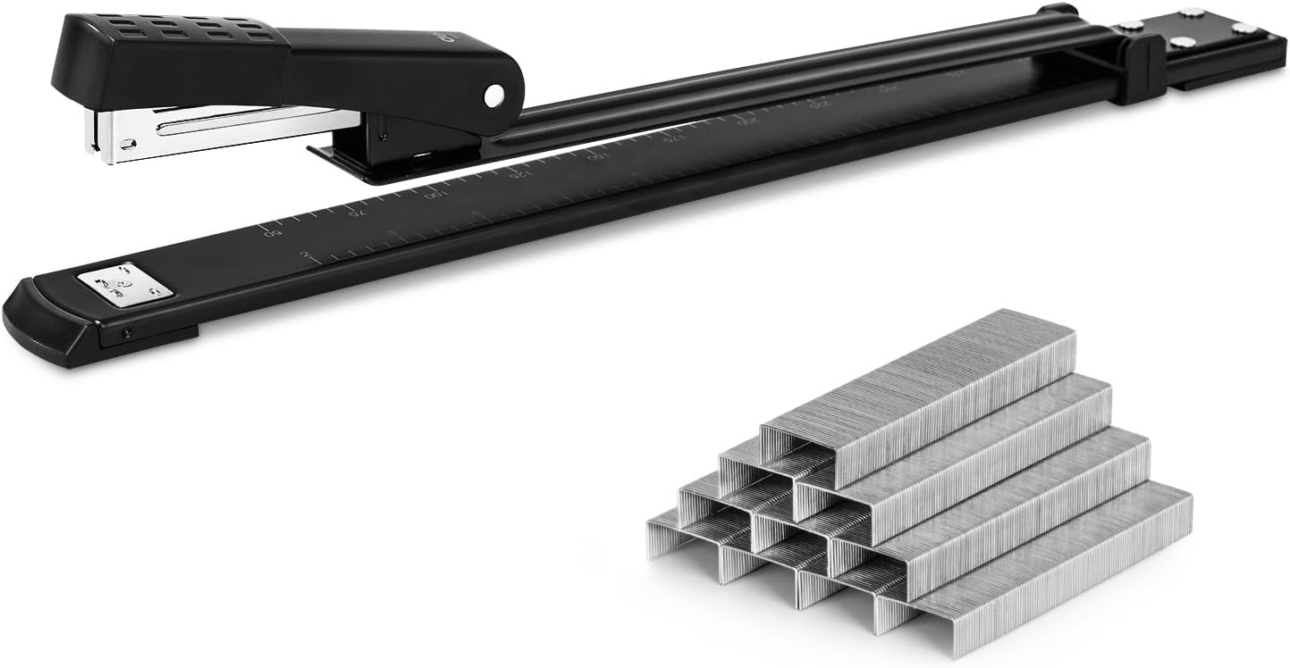 Deli Long Reach Stapler with 1000 Staples, 20 Stapler, A - Black