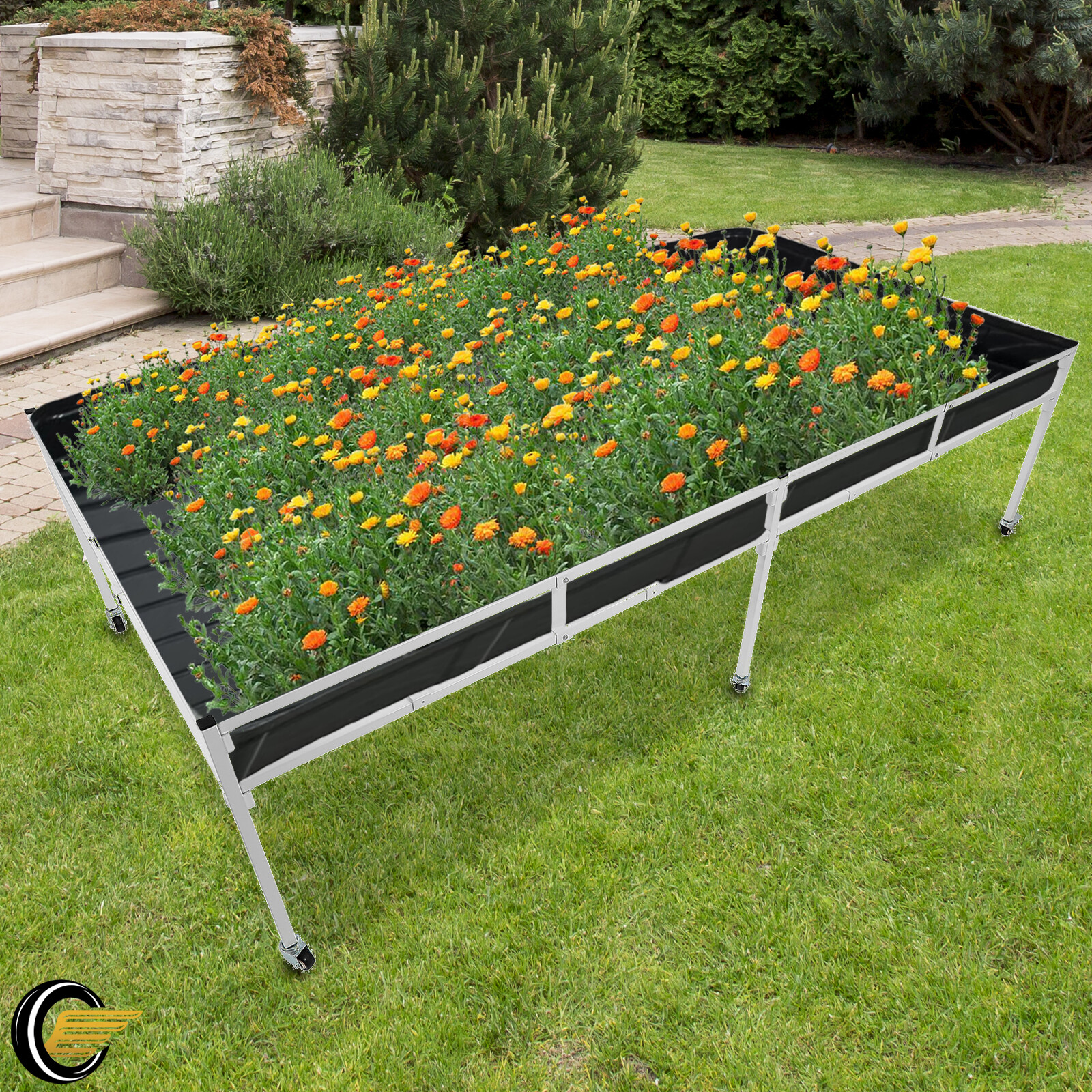 4.4'x 8.4' White Rolling Flood Table Tray Stand For Hydroponic Tray Reservoirs