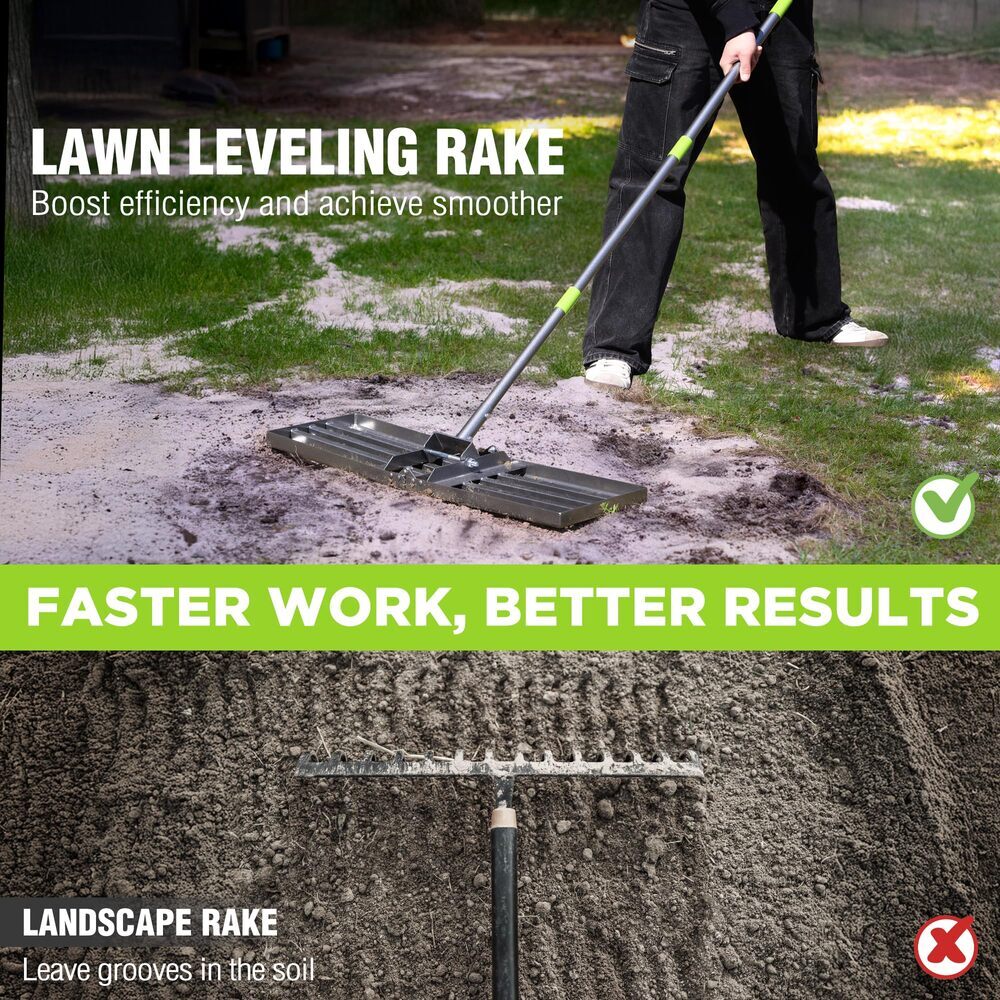 WORKPRO Heavy Duty Lawn Leveling Rake 6FT Adjustable Handle 30"x10" Ground Plate