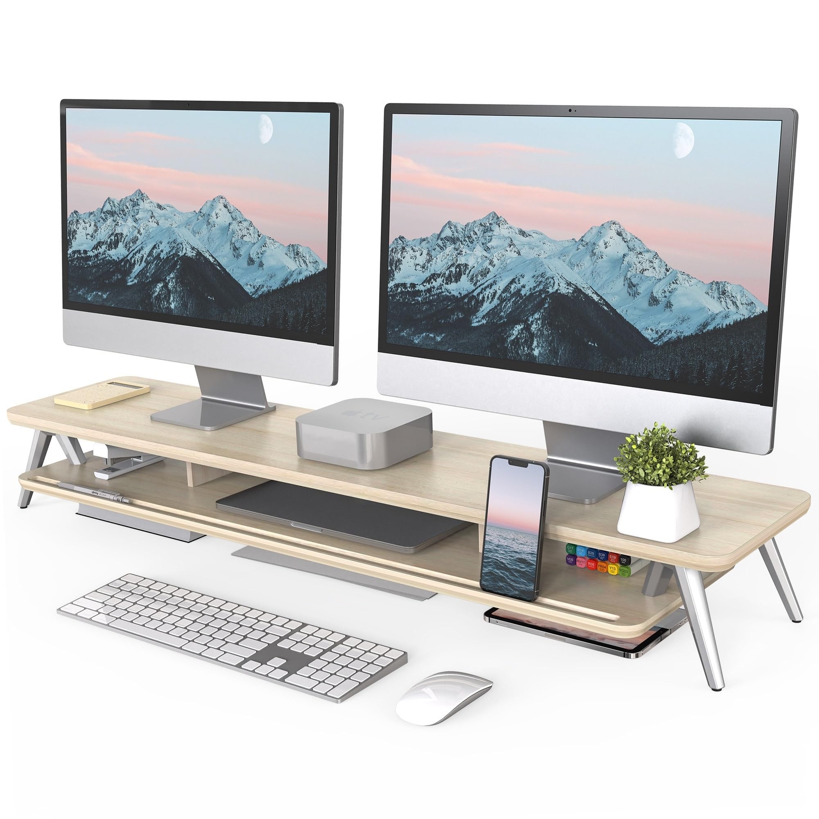 Fenge Dual Monitor Stand, Monitor Stands Riser for 2 monitors, 42.5 Inch Wood...