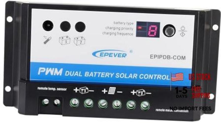 EVPEVER 20A Solar Charge Controller 12V/24V Auto Working Dual Battery 20.0