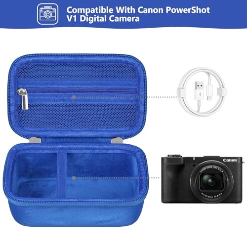 Hard Carrying Case for Canon PowerShot V1 Digital Camera, Storage Holder Blue