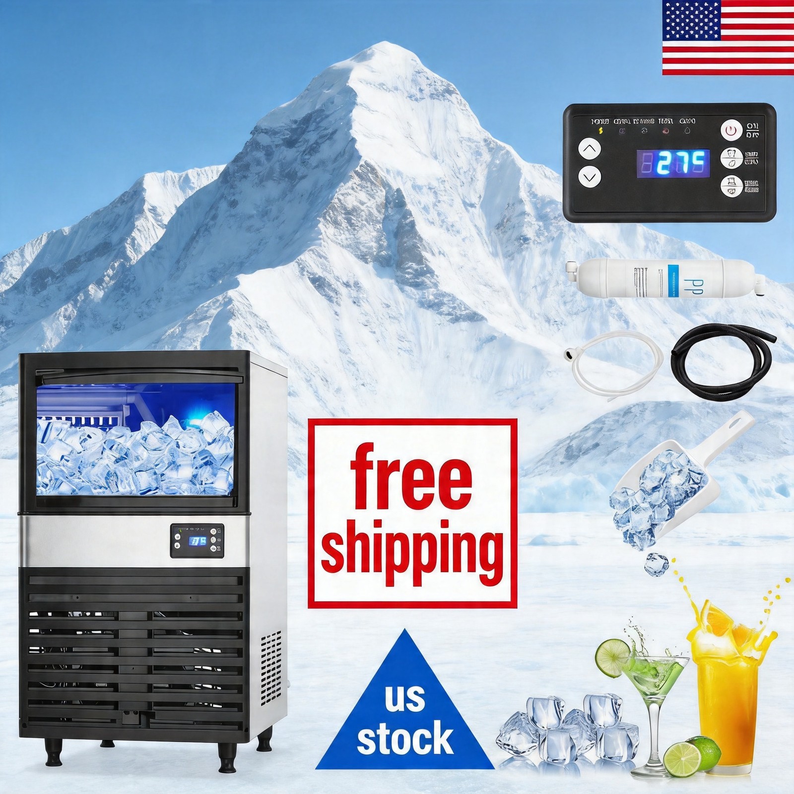 Maker Stainless Steel, 150LBS/24H Ice Making Machine with 30LBS Ice Commercial