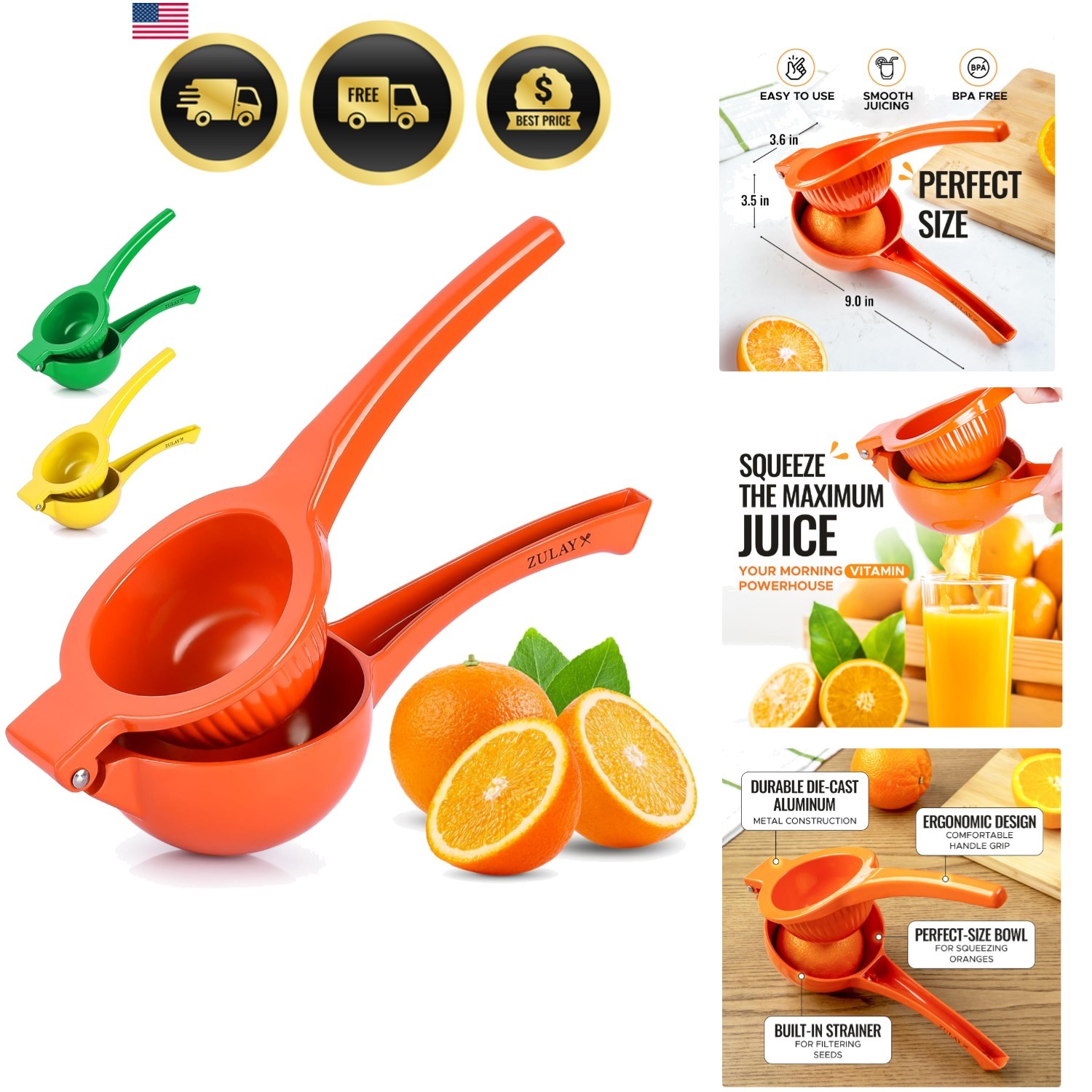 Metal Orange Squeezer – Heavy-Duty Manual Citrus Juicer for Maximum Juice Ext...