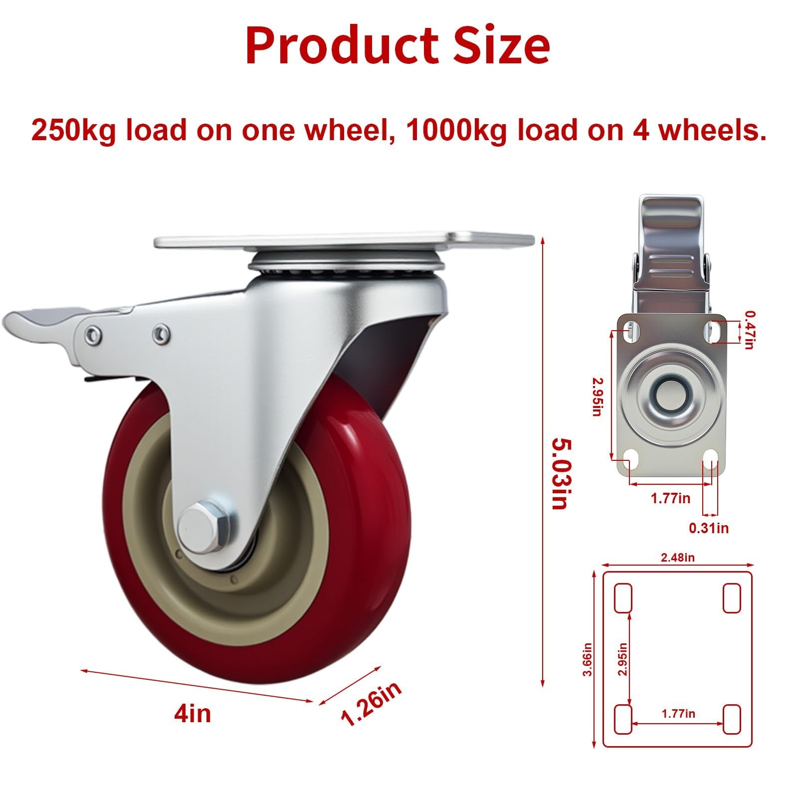 6 Pcs 4 Inch Heavy Duty Casters, (6 casters Load Capacity 3300 lbs) Lockable ...