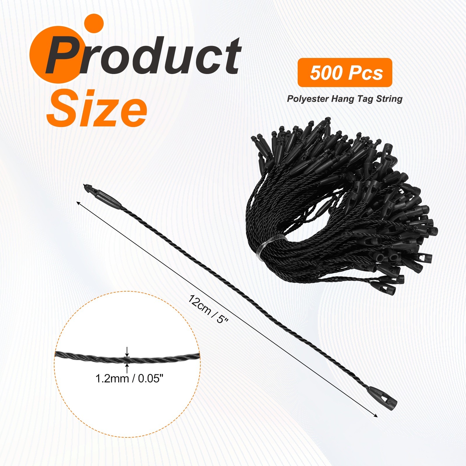 500 Pcs Polyester Hang Tag String 5" Snap Lock Pins Loop Fastener, Black