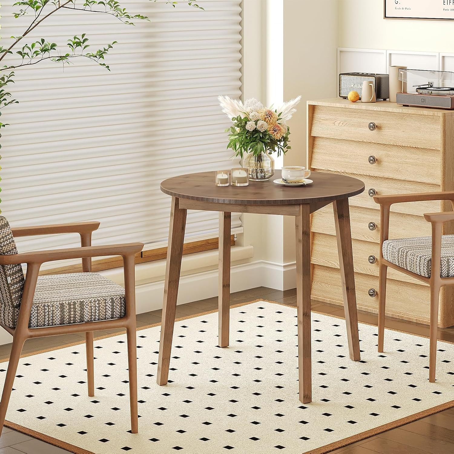 Bamboo Dining Table Round Dining Table 2 27.5" Kitchen Table Small Space Writing