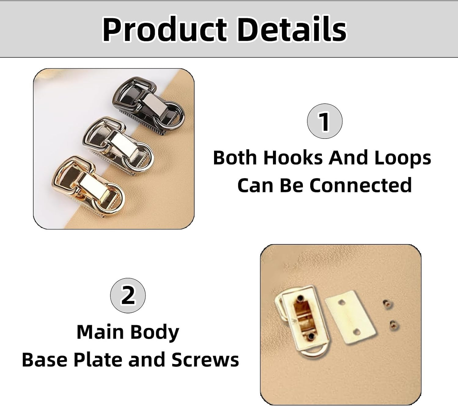 6 Pack Purse Strap Buckle Hardware Metal Side Clips | Strap Connectors for Leath