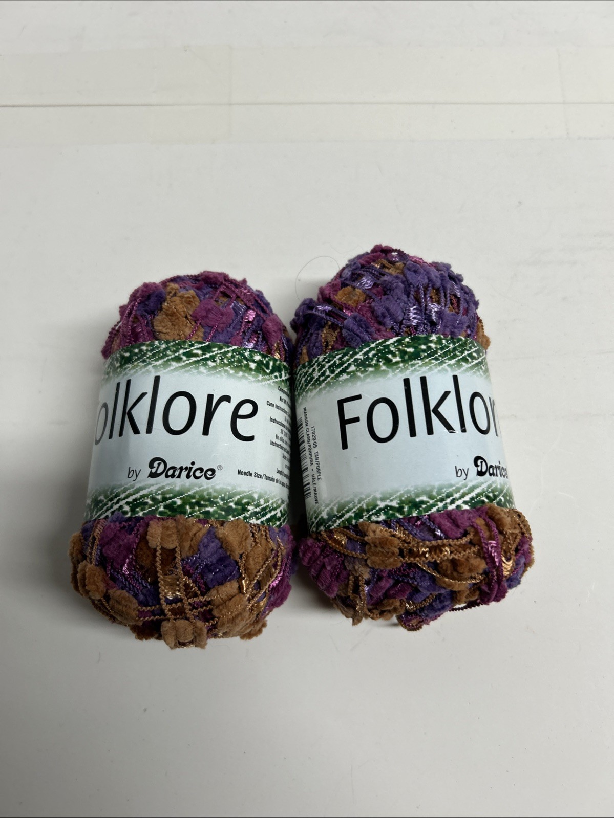 Yarn Folklore by Darice - Tan & Purple 100% Polyester Lot of 2