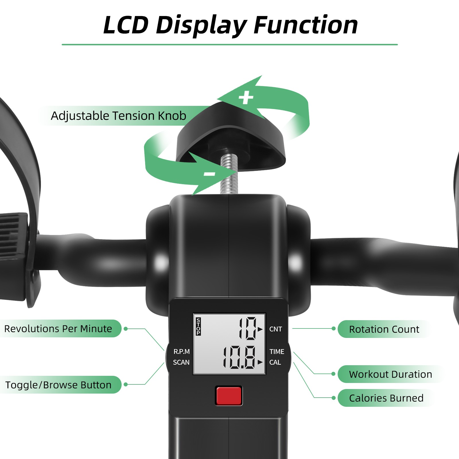 Himaly Foldable Pedal Exerciser Mini Arm Leg Exercise Bike w/ LCD Screen Display