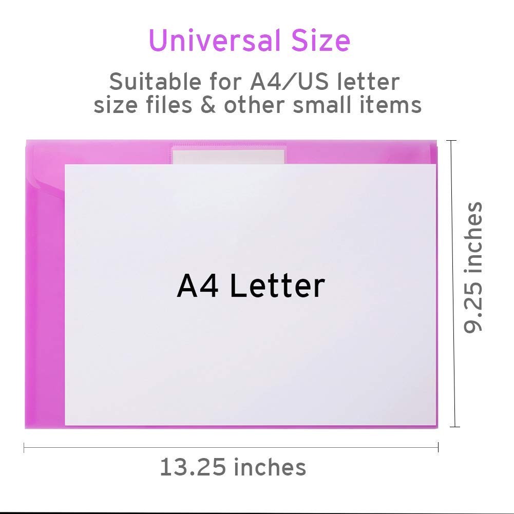 12 Pack Plastic Envelopes Snap Closure Clear File Folder Letter A4 Size Poly