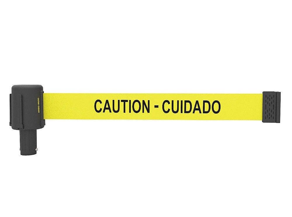 5-PACK BANNER STAKES PL4028 PLUS BARRIER SYSTEM HEADS CAUTION/ CUIDADAO YELLOW
