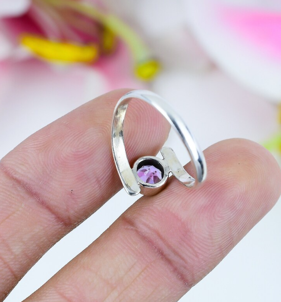 Amethyst Gemstone Ring Solid 925 Silver Handmade Dainty Gift Ring All Size SR142