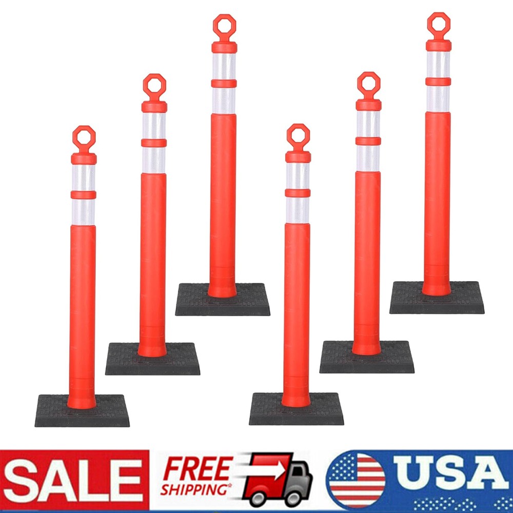 3/6 Packs Traffic Delineator Posts 42 in Traffic Safety Cones Fillable Base