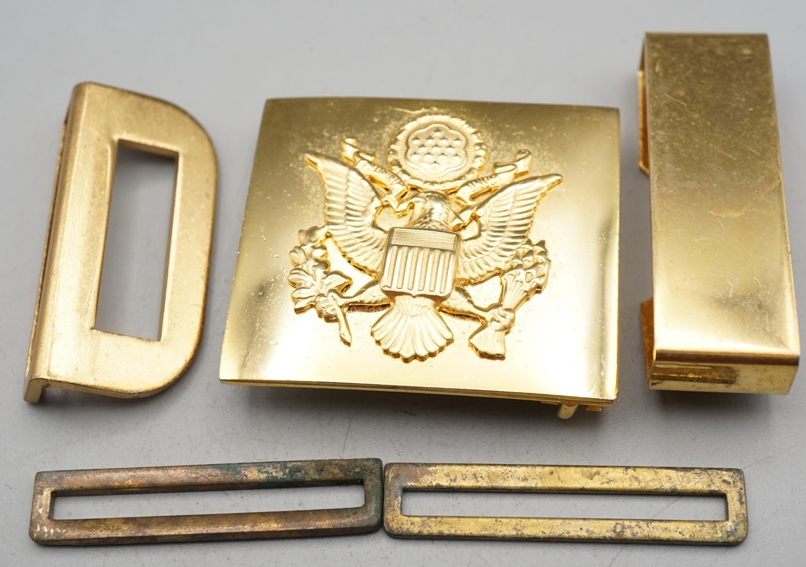 Vintage Army Officer Brass Belt Buckle & Parts Lot Of 5