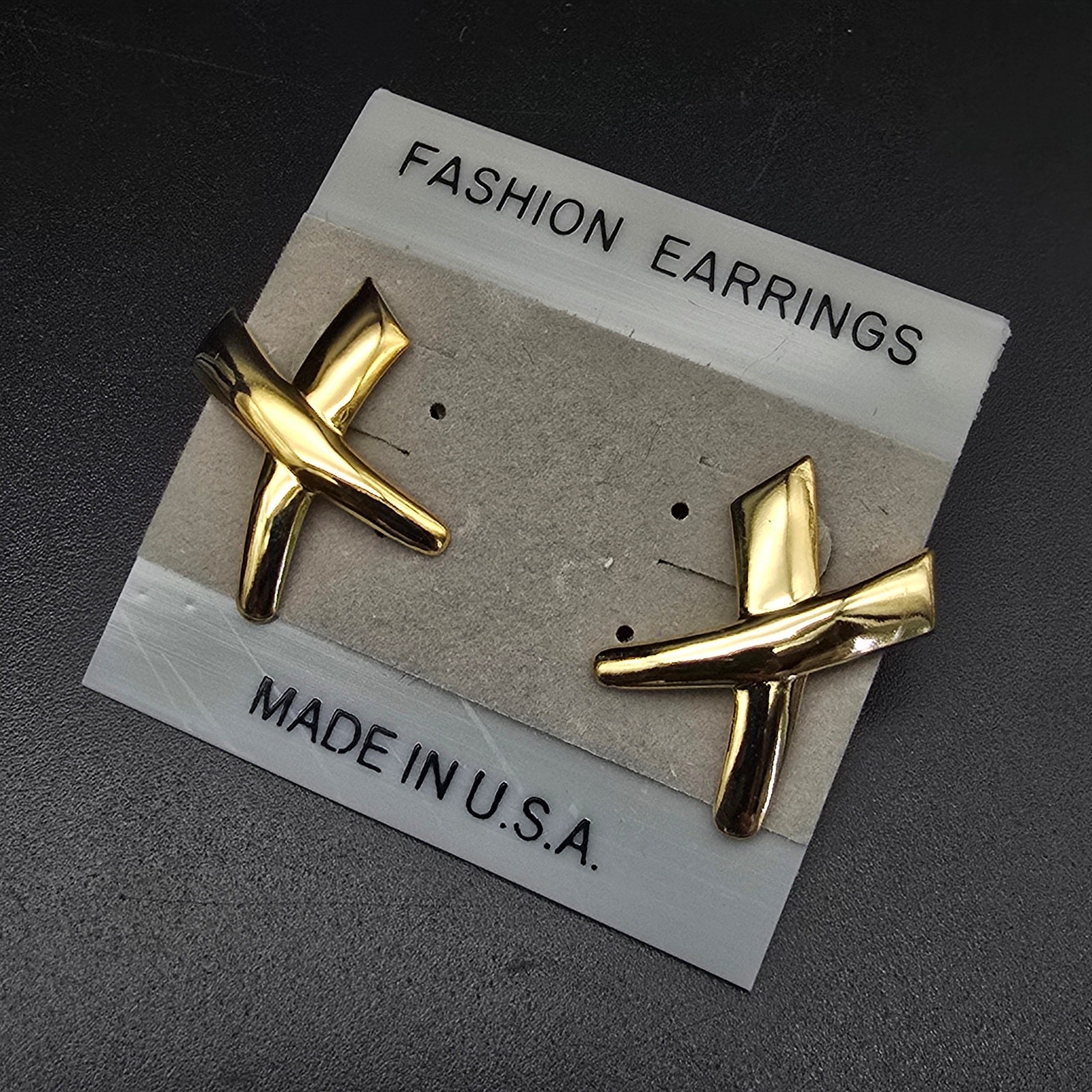 Gold Tone X Criss Cross Earrings Vintage 1980s 1990s NOS On Card