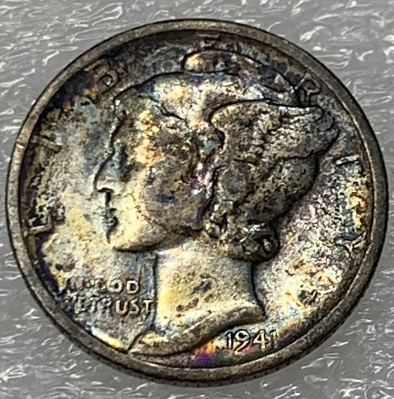 1941 D Mercury Dime - Rainbow Toning