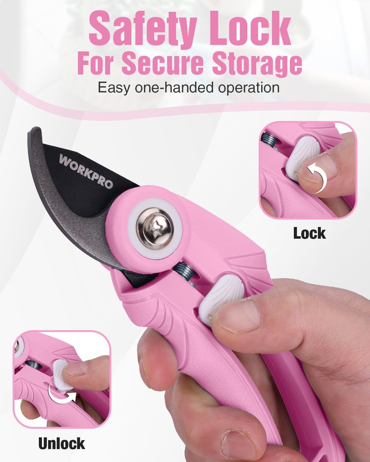 WORKPRO 6.9" Bypass Pruning Shears, Gardening Scissors with Sharp SK5 Pink